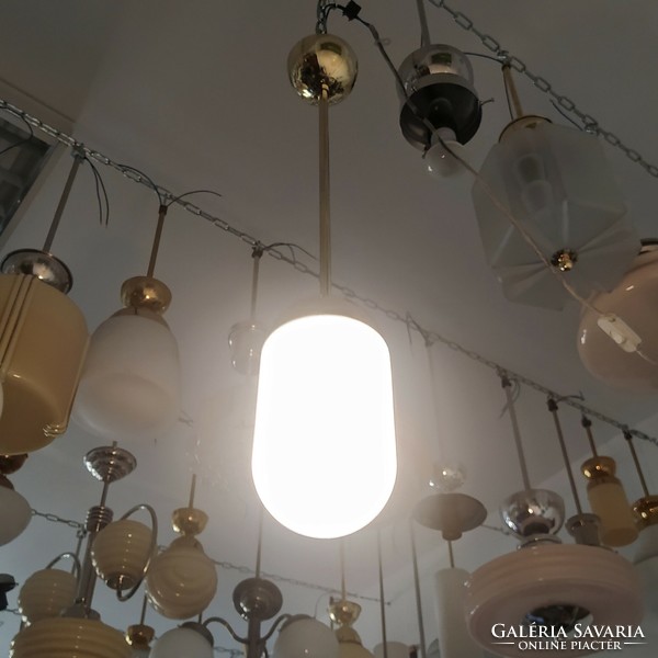 Art deco - bauhaus copper ceiling lamp renovated - milk glass shade - 