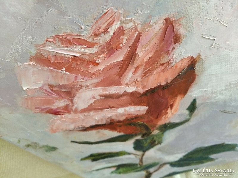 Antyipina Galina: Egy rózsa szál, olajfestmény, vászon, festőkés. 30x25cm