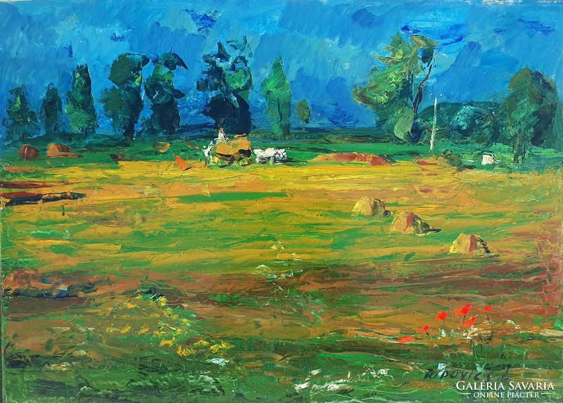 László Ridovics / landscape with horse-drawn carriage