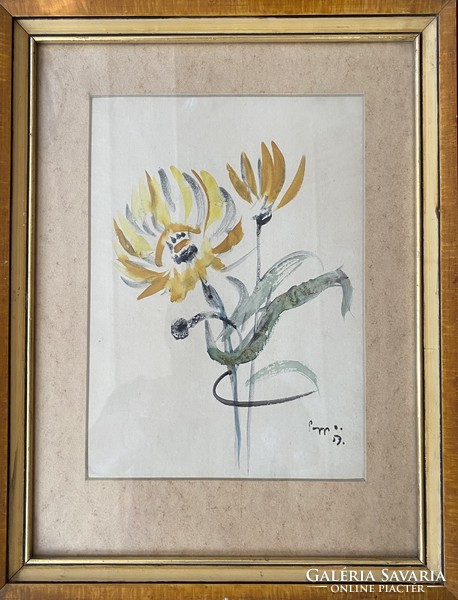 Oszkár Papp: flower i. - Watercolor (Kossuth prize winner!)