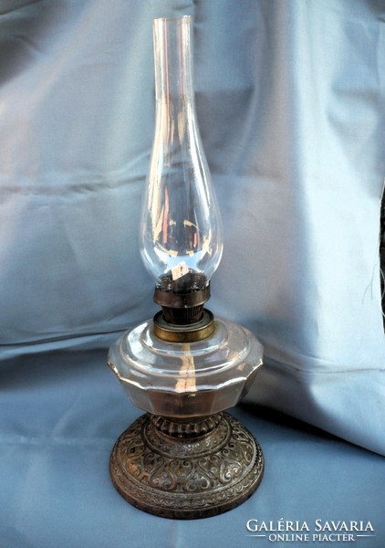 Old Art Nouveau table kerosene lamp with cast iron base