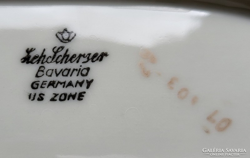 Zeh Scherzer Bavaria US Zone német porcelán tálaló tál tányér kínáló arany széllel