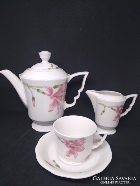 Zsolnay orchid pattern, elf ears, 6-person mocha / coffee set