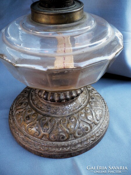 Old Art Nouveau table kerosene lamp with cast iron base