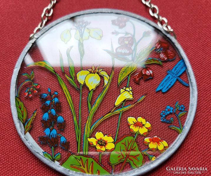 2db üvegkép üveg függődísz akasztható dekoráció ablak dísz pipacs virág tavaszi húsvéti