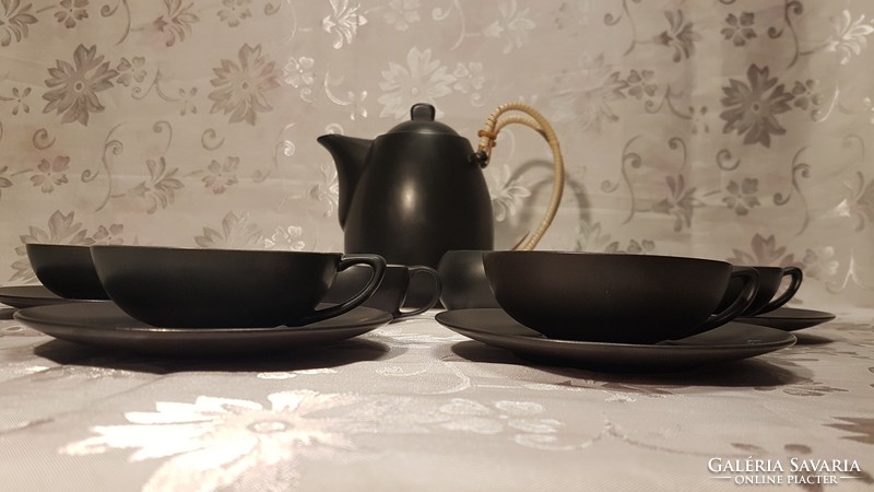 From HUF 1! Old, ebony black, colored inside, oriental 6-person ceramic tea set