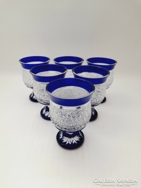 Old blue lip glass liqueur glass set