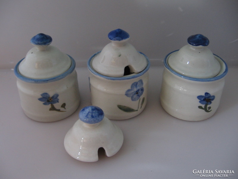 Retro stoneware blue floral sugar and honey holder