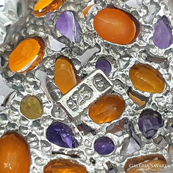 925 ezüst Gyűrű valódi Ametiszt és Opál drágakövekkel