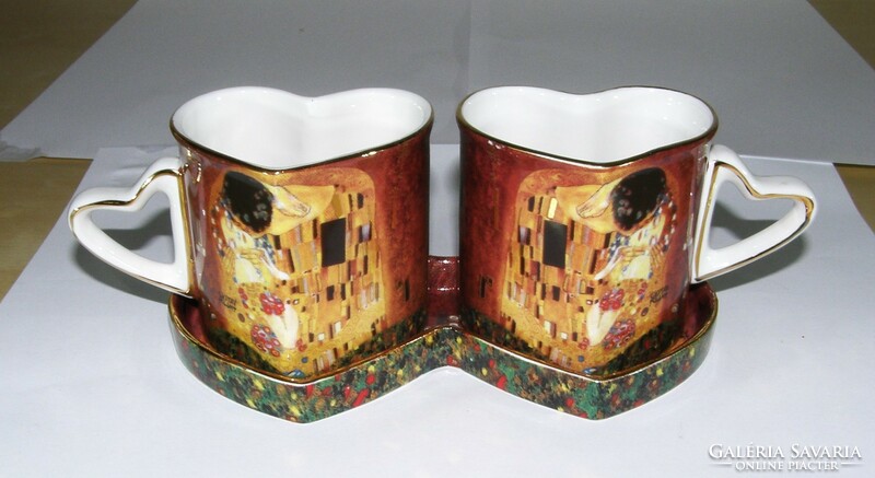 Gustav Klimt heart-shaped pair of coffee cups - made in Austria