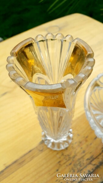 Aranyozott üveg kristály? szett váza tálka
