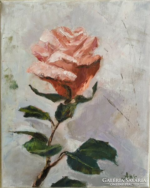 Antyipina Galina: Egy rózsa szál, olajfestmény, vászon, festőkés. 30x25cm