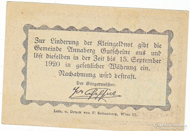 Austrian emergency money 50 heller 1920 2nd Edition