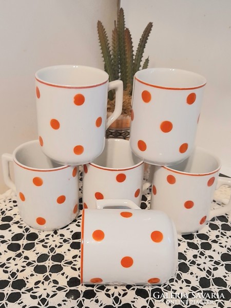 Zsolnay red polka dot mugs with shield seal 6 pcs