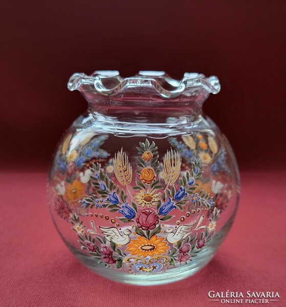 Régi kézzel festett üveg váza
