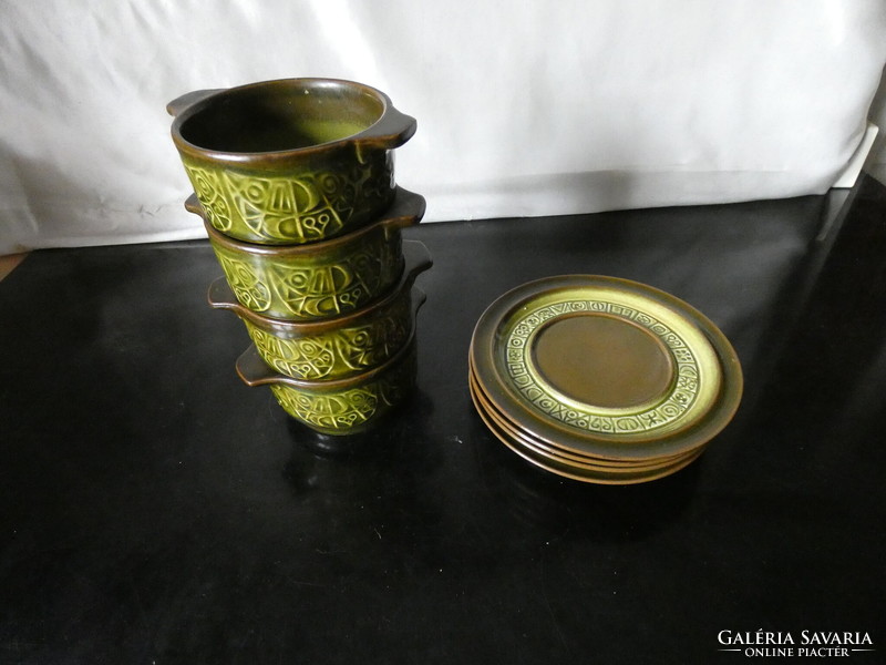 Waku West German ceramic 4-piece soup set from the 1970s with abstract decoration