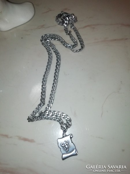 Antique silver necklace 60 cm long marked + scorpion pendant