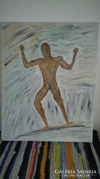 Male nude painting, signed Manninger h, oil on canvas for sale!