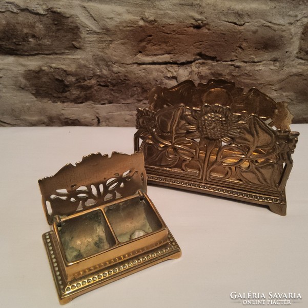 Vintage brass stamp and letter holder set