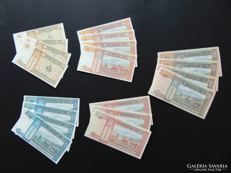 Mongólia 19 darab tugrik hajtatlan bankjegy LOT !