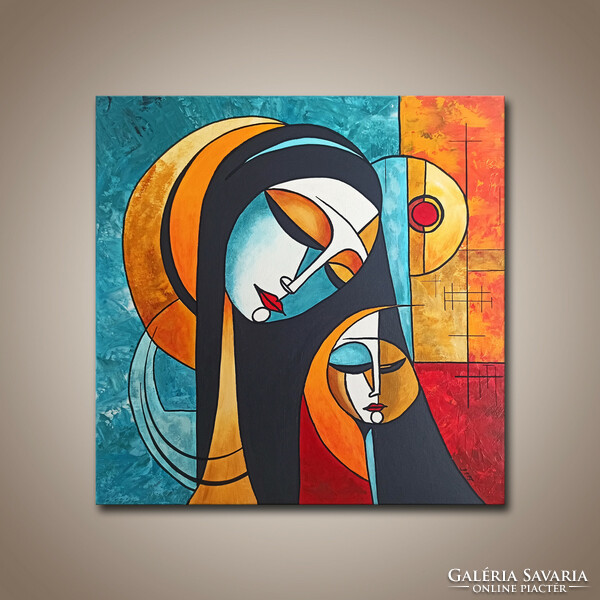 Edit Voros : Mária és a gyermek Jézus - Modern Kubista festmény