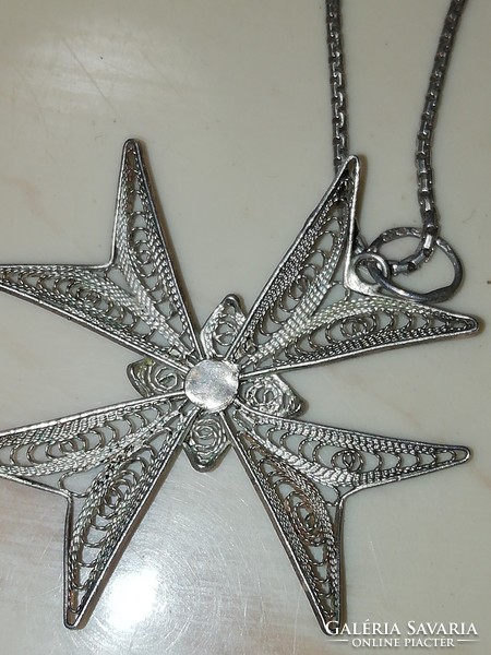 Antique silver necklace 39 cm long + pendant