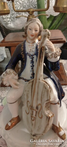 Alba Júlia jelzett porcelán barokk férfi csellóval