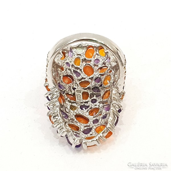 925 Silver ring with genuine amethyst and opal gemstones
