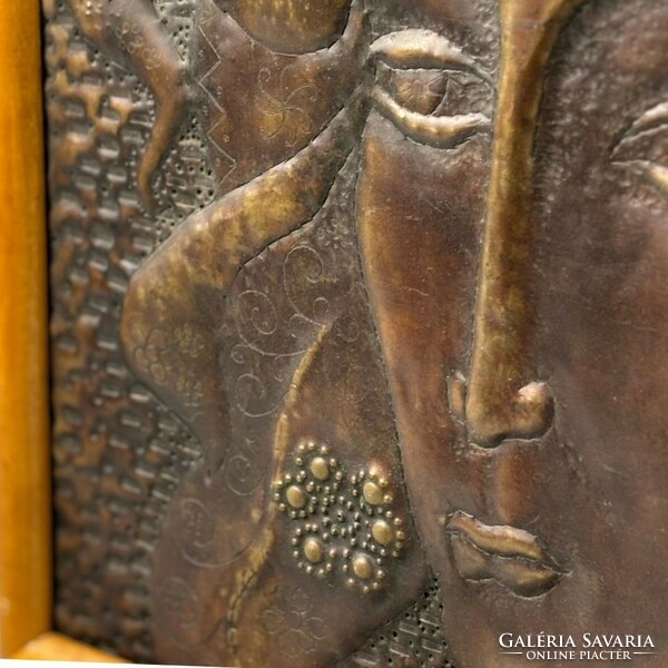 Mid-century bronze wall picture, wall decoration - female face - unique and special metalwork