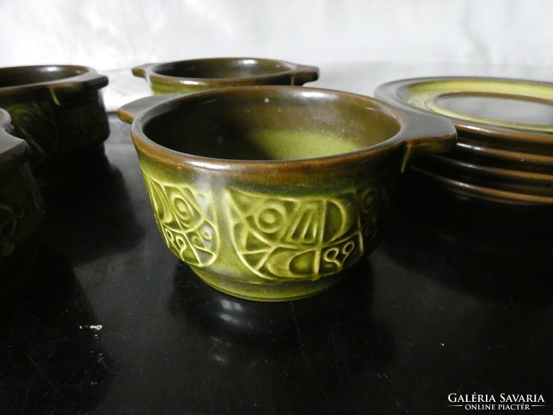 Waku West German ceramic 4-piece soup set from the 1970s with abstract decoration