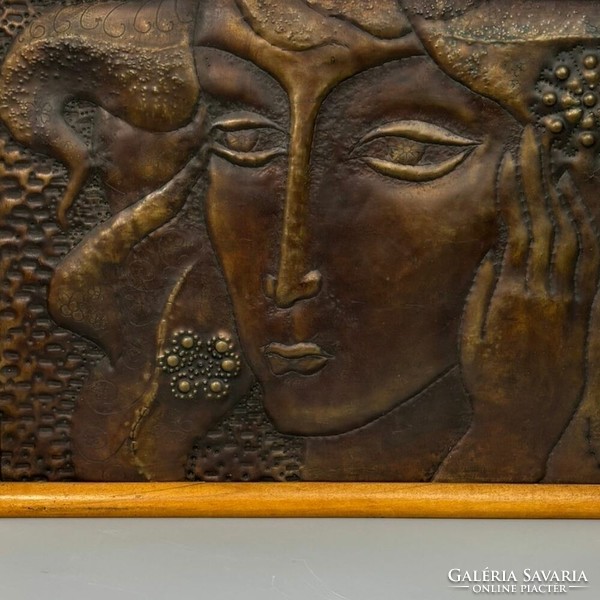 Mid-century bronze wall picture, wall decoration - female face - unique and special metalwork