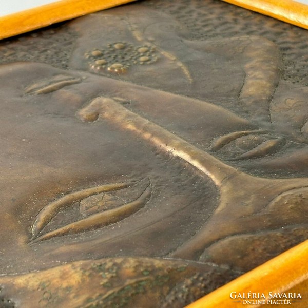 Mid-century bronze wall picture, wall decoration - female face - unique and special metalwork