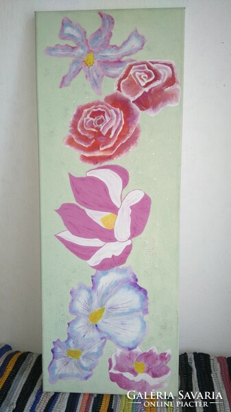 Shiny, floral painting, canvas for sale!