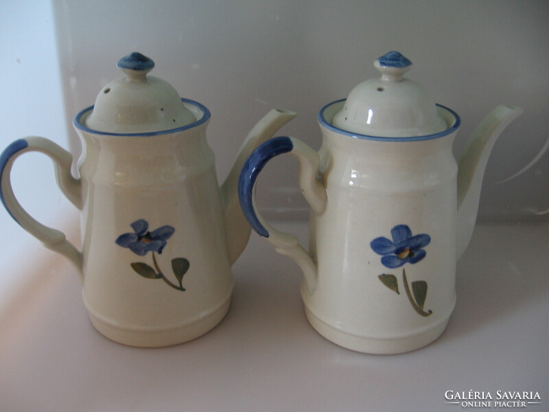 Retro stoneware teapot with blue flowers