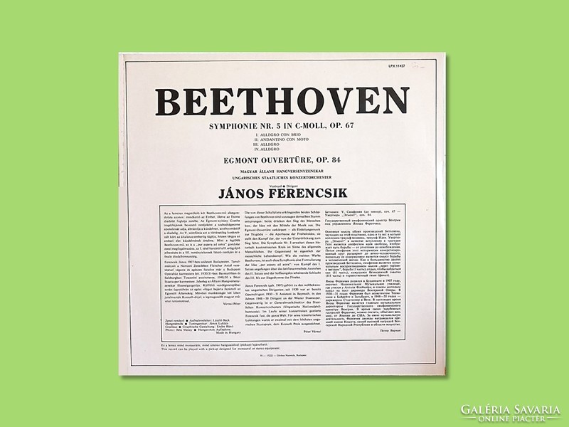 Beethoven bakelit lemez, 5. szimfónia és Egmont nyitány, vezényel Ferencsik János