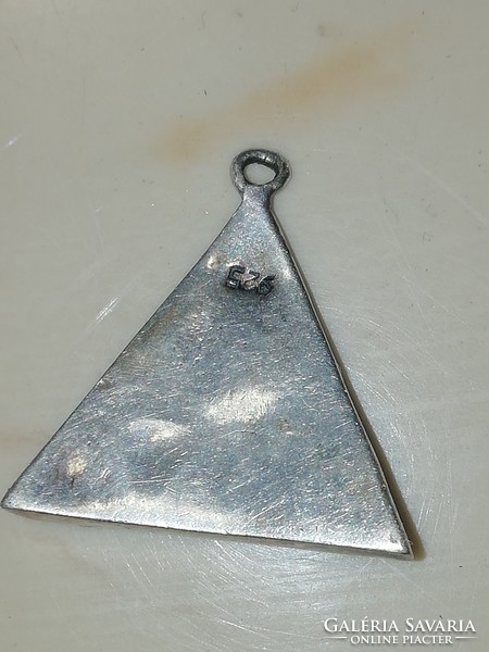 Antik Ezüst onix medál háromszög alakú