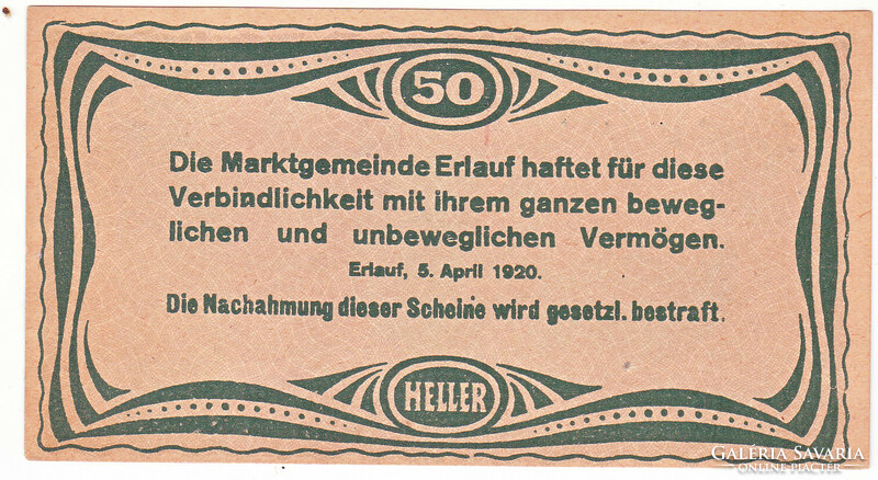 Austrian emergency money 50 heller 1921