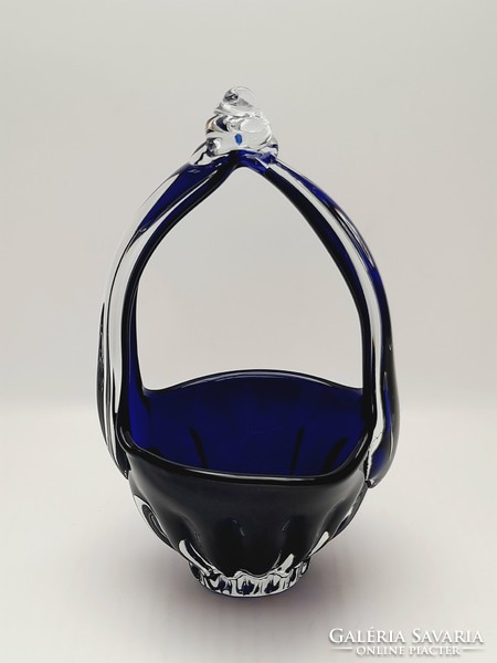 Kék üveg kosár, 22 cm