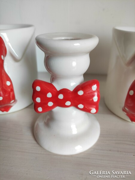 Red and white polka dot bouquet - tie cup and candle holder set. Witch's Kitchen Pottery.