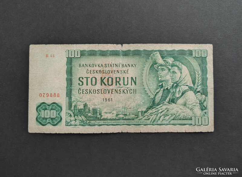 Nagyon ritka "B" sorozat! Csehszlovákia 100 Korun / Korona 1961, F+