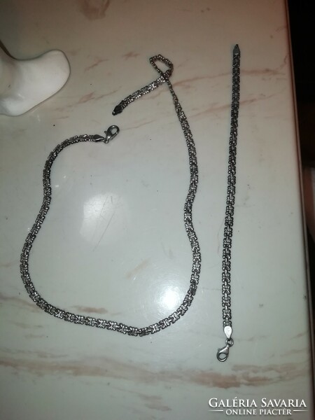 Antique silver necklace 44 cm long, bracelet 18 cm long