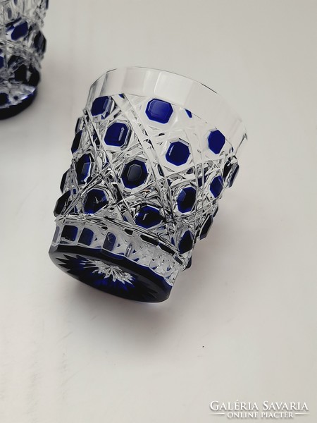 Kék Ajka üveg rövid italos pohár készlet