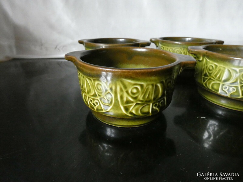 Waku West German ceramic 4-piece soup set from the 1970s with abstract decoration