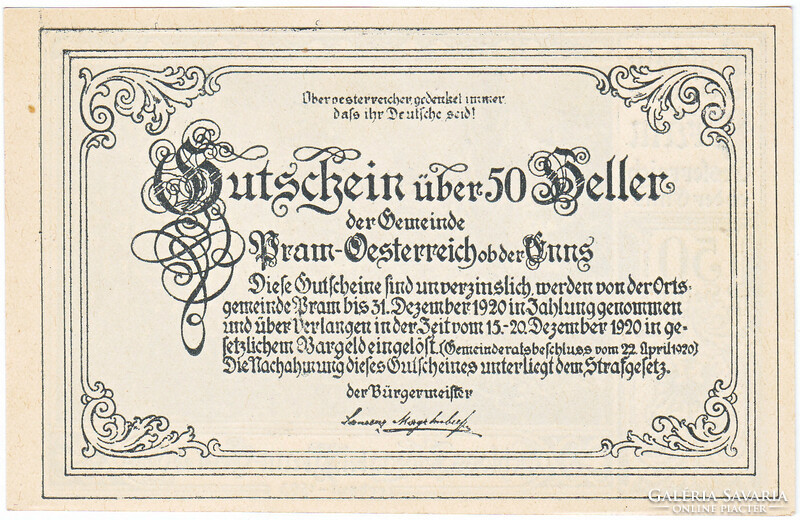 Austrian emergency money 50 heller 1920