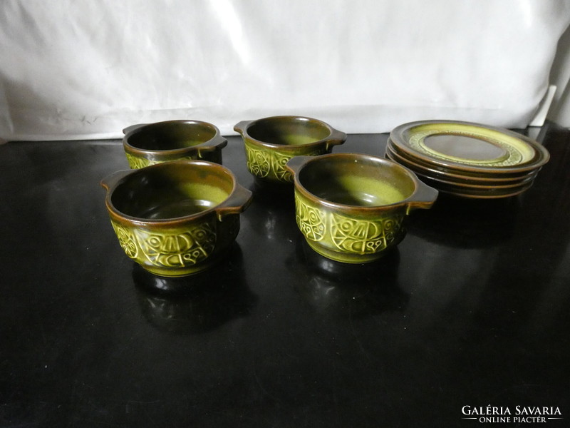 Waku West German ceramic 4-piece soup set from the 1970s with abstract decoration