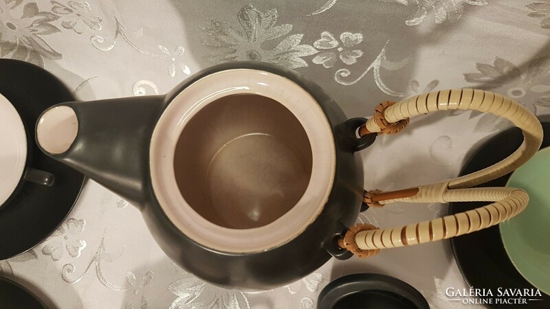 From HUF 1! Old, ebony black, colored inside, oriental 6-person ceramic tea set