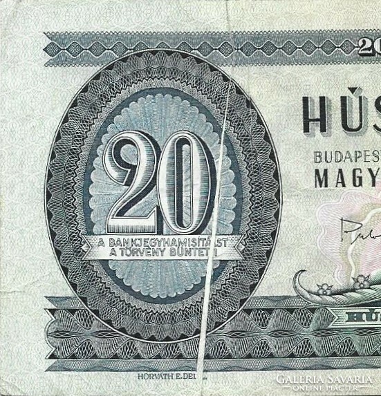 20 HUF 1975 misprinted banknote paper crease