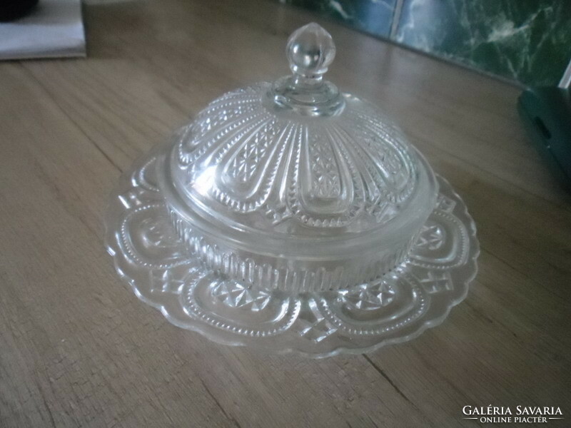 Beautiful old glass sugar bowl / butter bowl with lid