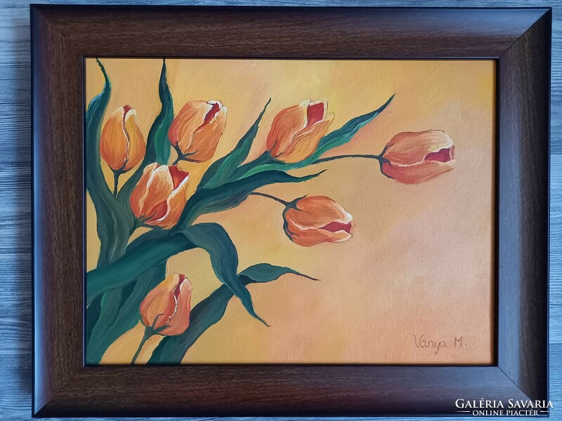 Tulips - framed oil painting