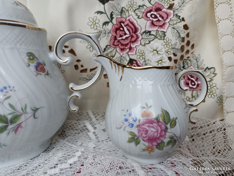 Raven house tea set with morning glory pattern in display case